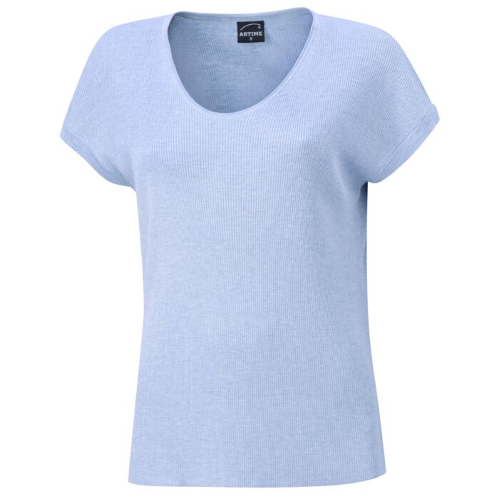 Damen Feinstrick T-Shirt mit Lurexgarn, hellblau von Artime