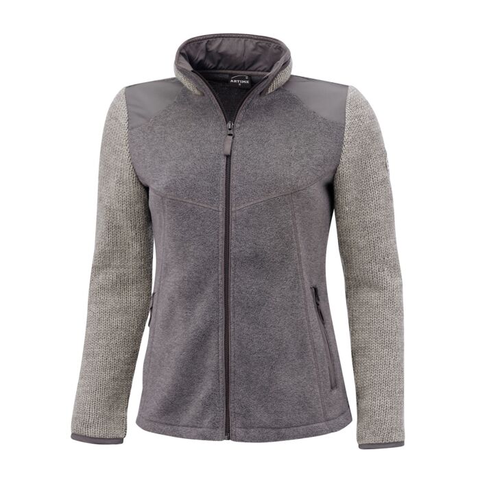 Damen Fleece Jacke mit gestrickten Ärmeln, grau von Artime