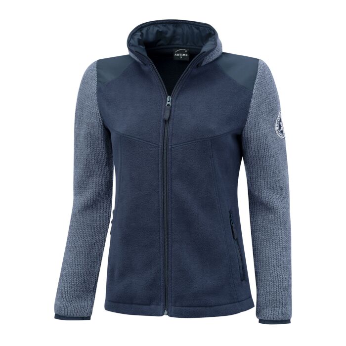 Damen Fleece Jacke mit gestrickten Ärmeln, marine von Artime