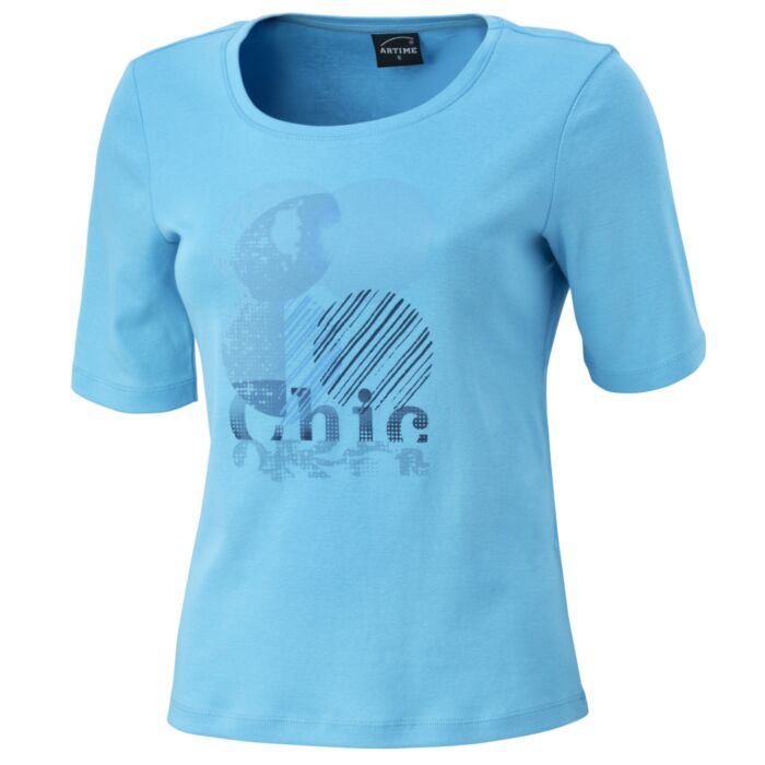 Damen T-Shirt mit Frontprint aus Baumwolle, aqua blau von Artime