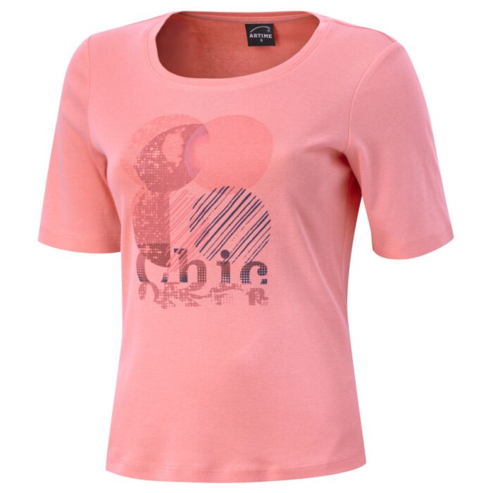 Damen T-Shirt mit Frontprint aus Baumwolle, koralle von Artime