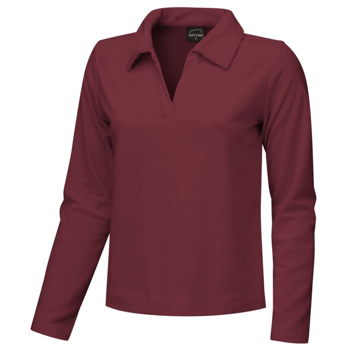 Frottee Poloshirt Damen langarm, bordeaux, XS von Artime