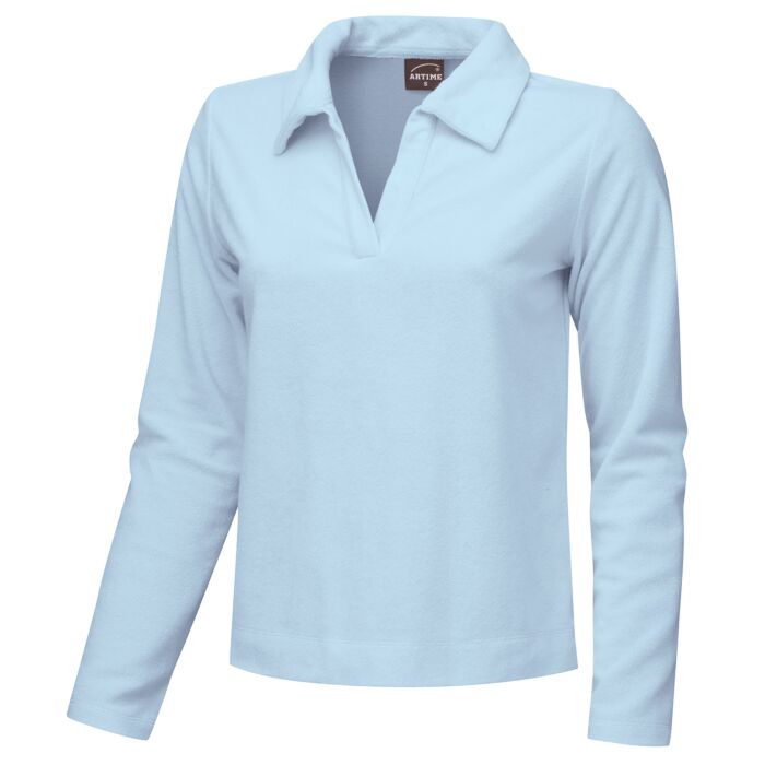 Frottee Poloshirt Damen langarm, hellblau, XS von Artime