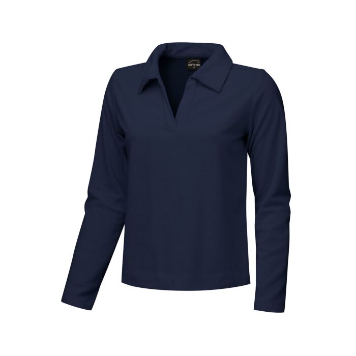 Frottee Poloshirt Damen langarm, navy, XS von Artime