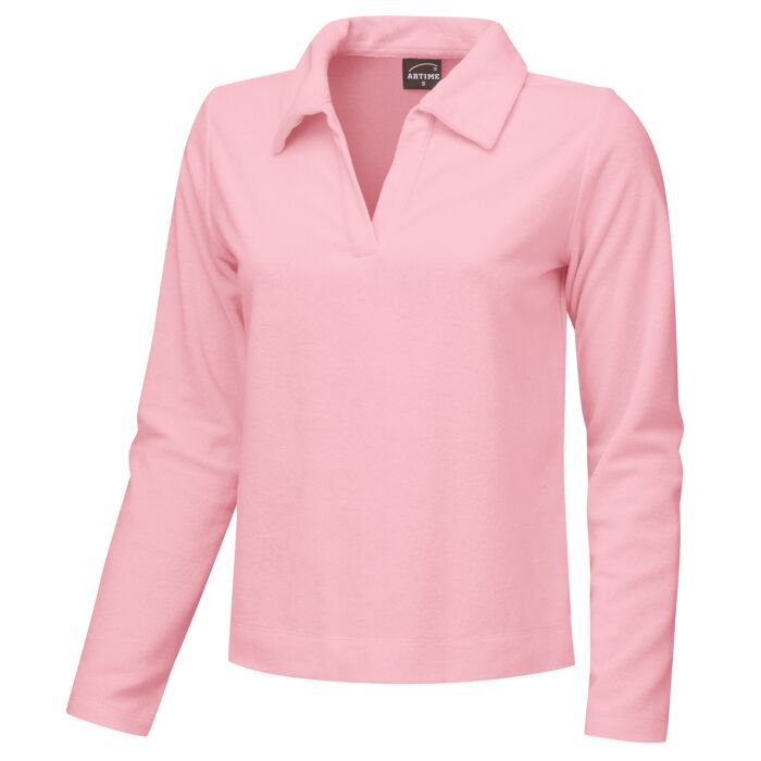 Frottee Poloshirt Damen langarm, rosa, XS von Artime