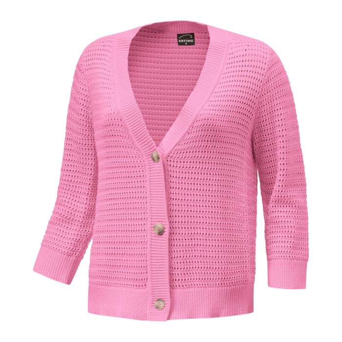 Geknöpfte Strickjacke mit Struktur, rosa, L von Artime