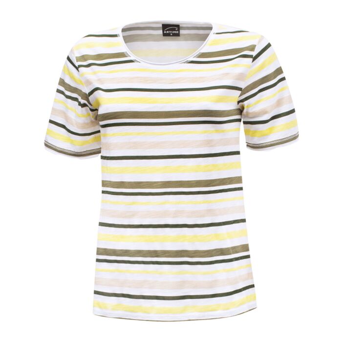 Gestreiftes Rundhals T-Shirt mit kleinen Seitenschlitzen Gestreiftes Rundhals T-Shirt mit kleinen Seitenschlitzen von Artime