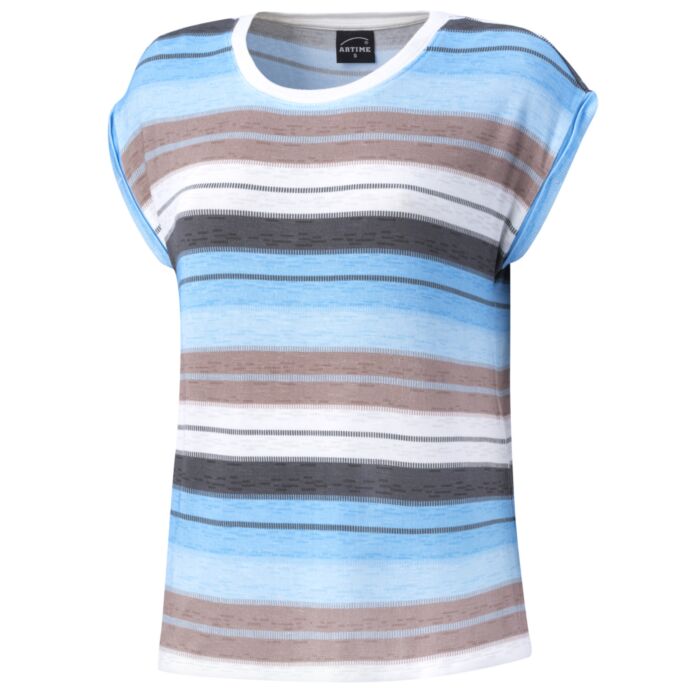 Gestreiftes T-Shirt mit Rundhalsausschnitt für Damen aqua blau Gestreiftes T-Shirt mit Rundhalsausschnitt für Damen aqua blau von Artime