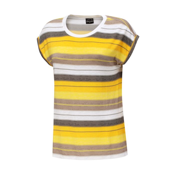 Gestreiftes T-Shirt mit Rundhalsausschnitt für Damen gelb Gestreiftes T-Shirt mit Rundhalsausschnitt für Damen gelb von Artime