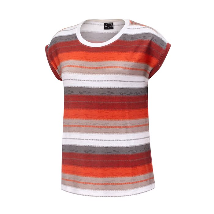 Gestreiftes T-Shirt mit Rundhalsausschnitt für Damen orange Gestreiftes T-Shirt mit Rundhalsausschnitt für Damen orange von Artime