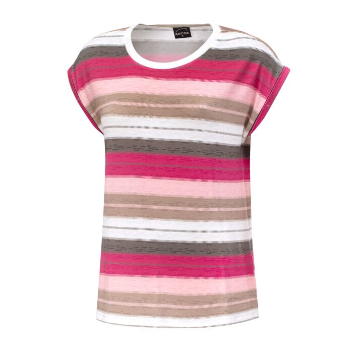 Gestreiftes T-Shirt mit Rundhalsausschnitt für Damen pink Gestreiftes T-Shirt mit Rundhalsausschnitt für Damen pink von Artime