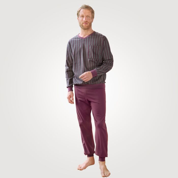 Herren Pyjama mit Streifen, bordeaux von Artime