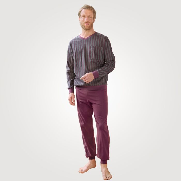 Herren Pyjama mit Streifen, bordeaux, XL von Artime