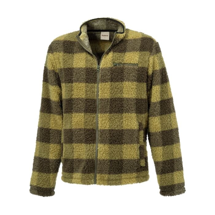 Karierte Herren Sherpa Fleece Jacke, olive von Artime