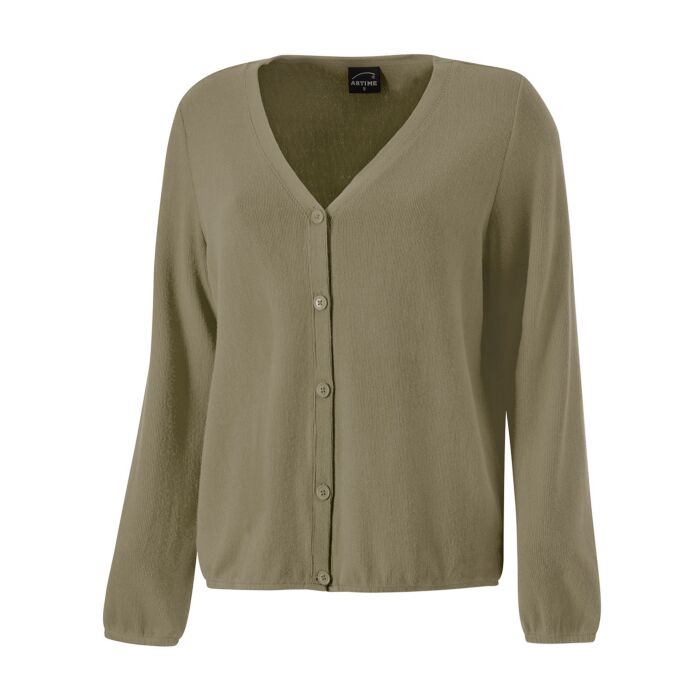 Langarm V-Neck Cardigan mit feiner Struktur und Knopfverschluss, olive von Artime