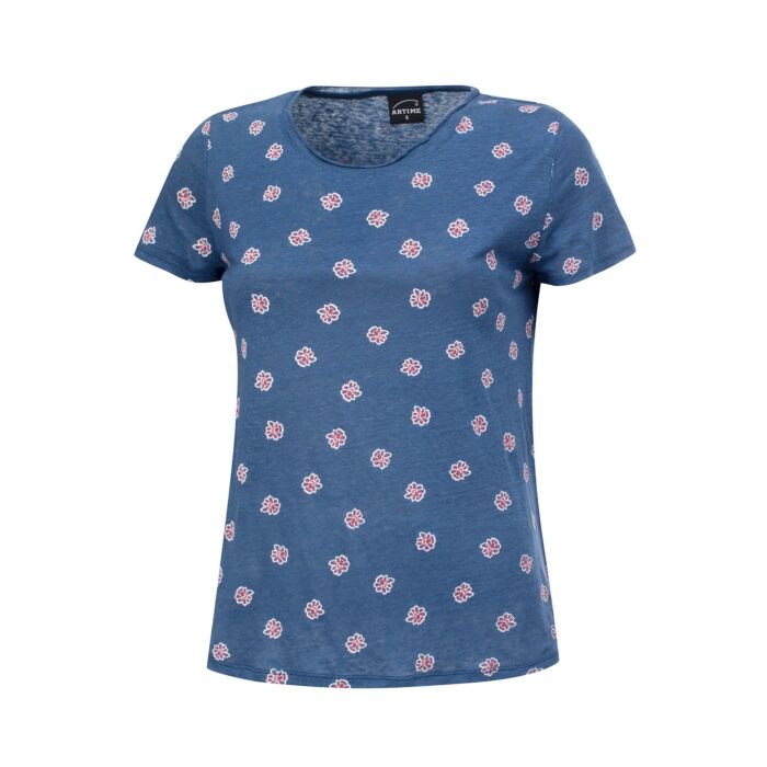 Leinen T-Shirt mit Allover-Print und Rundhalsausschnitt Leinen T-Shirt mit Allover-Print und Rundhalsausschnitt von Artime
