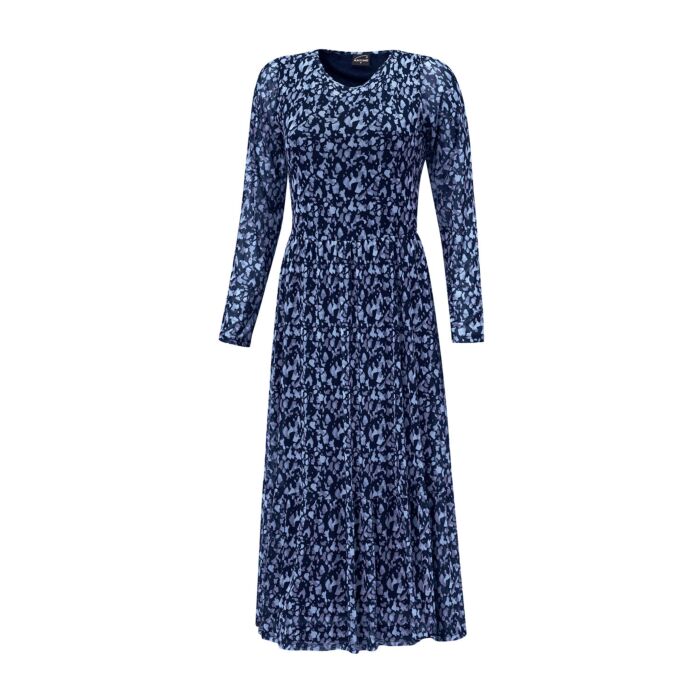 Midi Kleid langarm mit floralem Print, blau von Artime