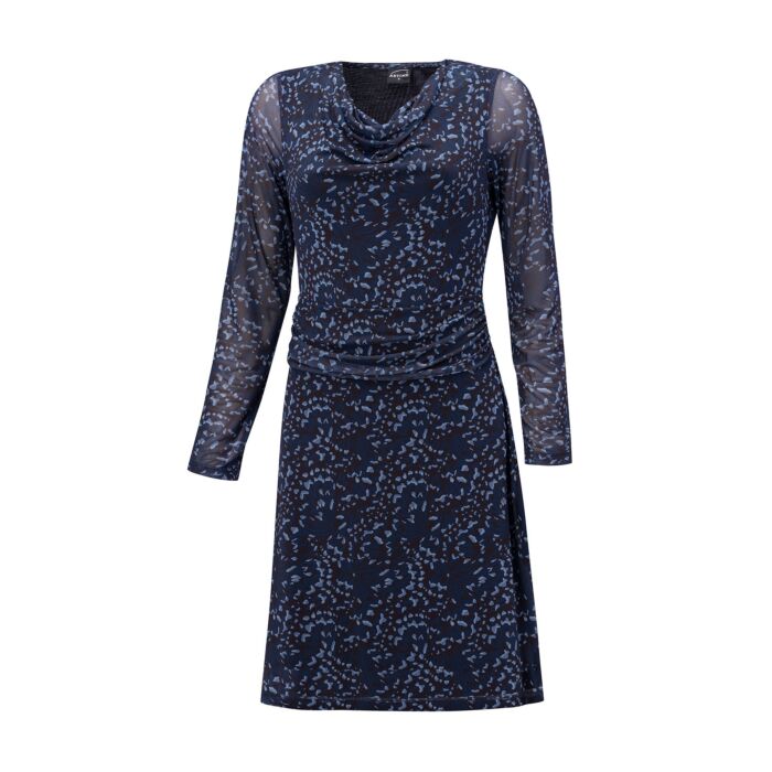 Midi Kleid mit Wasserfallausschnitt und Allover-Print, blau von Artime