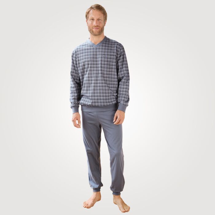 Pyjama Herren langarm mit V-Ausschnitt, grau, Xxxl von Artime