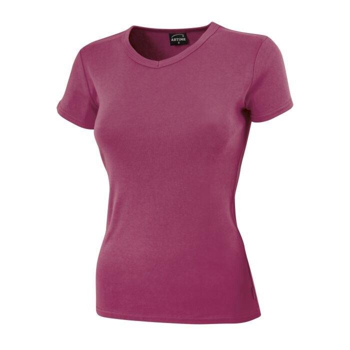 Schlichtes V-Neck Damen T-Shirt, himbeer von Artime