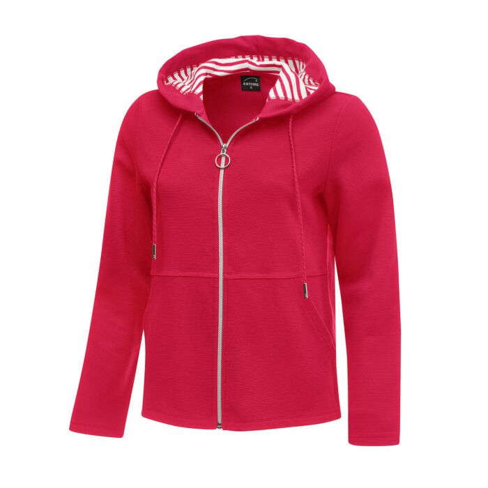 Sweatjacke mit Querrippen-Struktur, rot, L von Artime