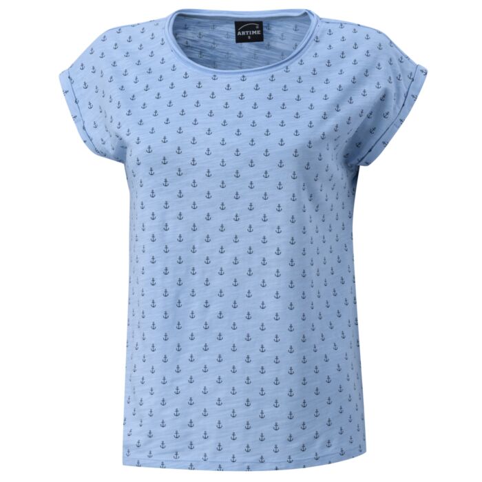 T-Shirt aus Baumwolle mit Anker-Print für Damen, hellblau von Artime