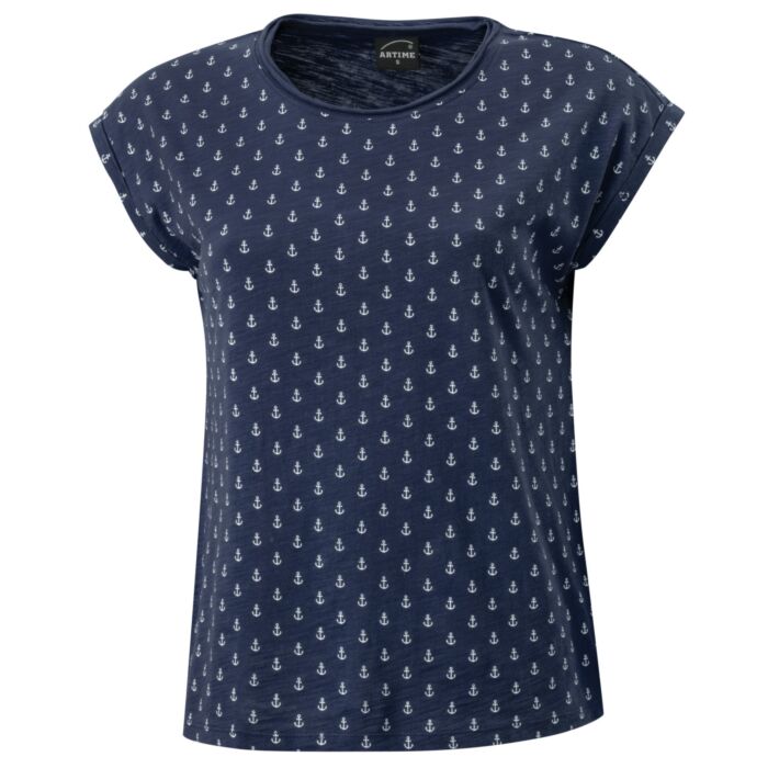 T-Shirt aus Baumwolle mit Anker-Print für Damen, navy von Artime