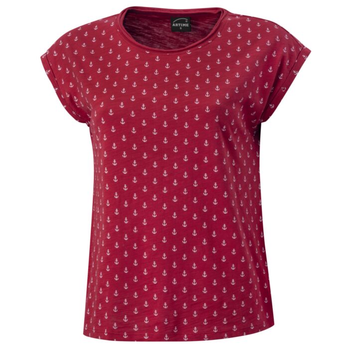 T-Shirt aus Baumwolle mit Anker-Print für Damen, rot von Artime