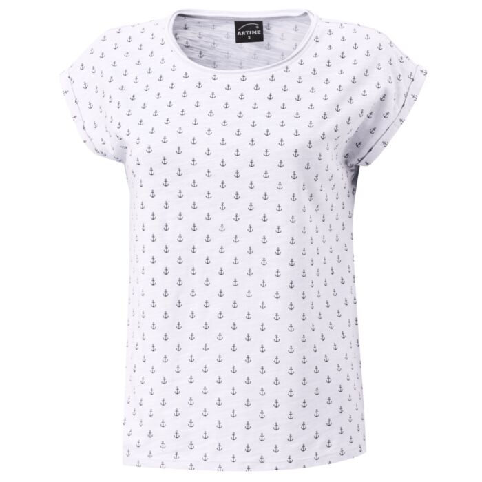 T-Shirt aus Baumwolle mit Anker-Print für Damen, weiss von Artime