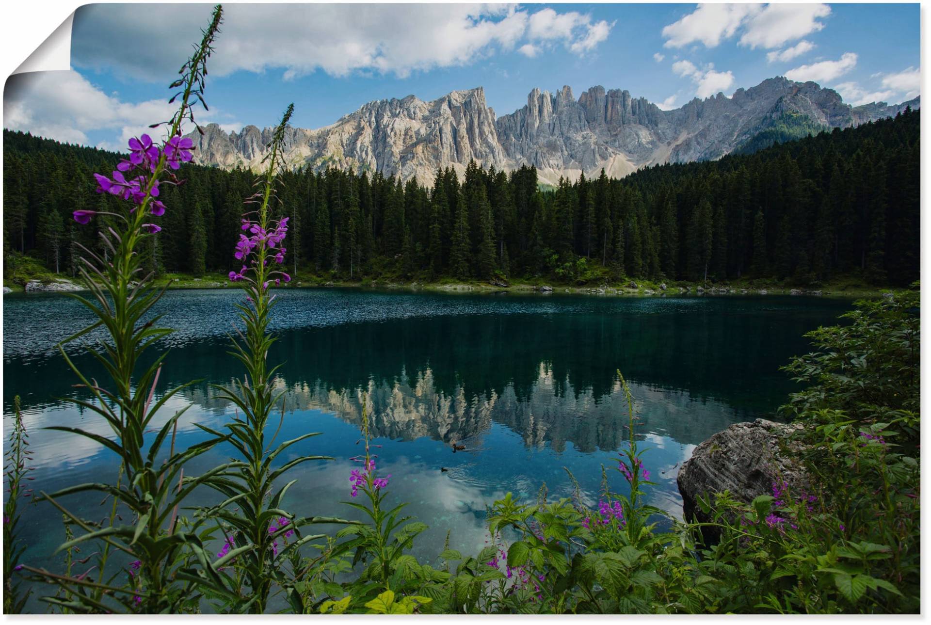 Artland Alu-Dibond-Druck »Berge Latemar spiegeln sich im Karersee«, Seebilder, (1 St.), für Innen- und Aussenbereich geeignet, Outdoorbild von Artland