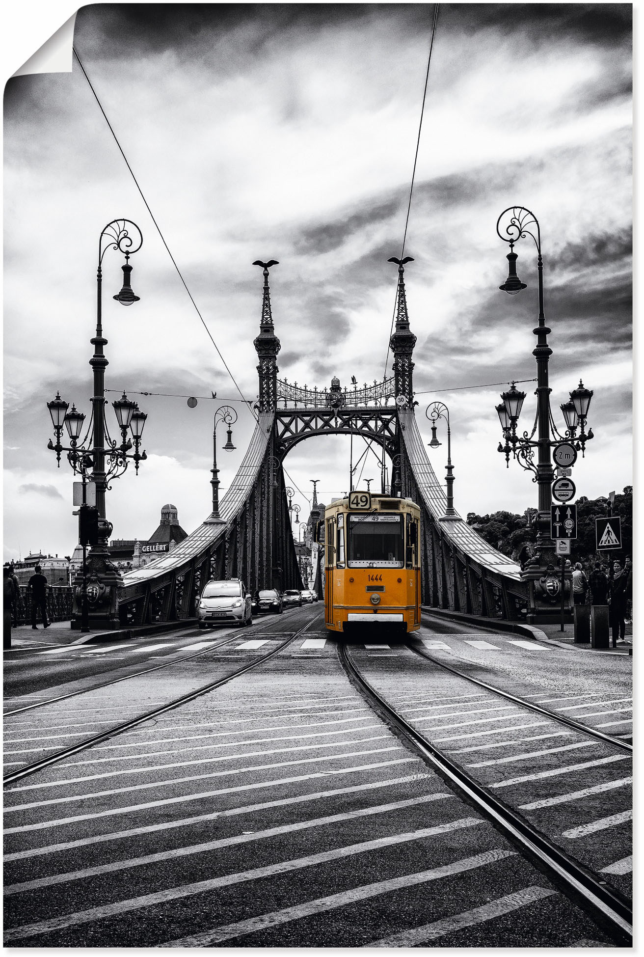 Artland Alu-Dibond-Druck »Budapest Freiheitsbrücke Strassenbahn«, Zugbilder, (1 St.), für Innen- und Aussenbereich geeignet, Outdoorbild von Artland