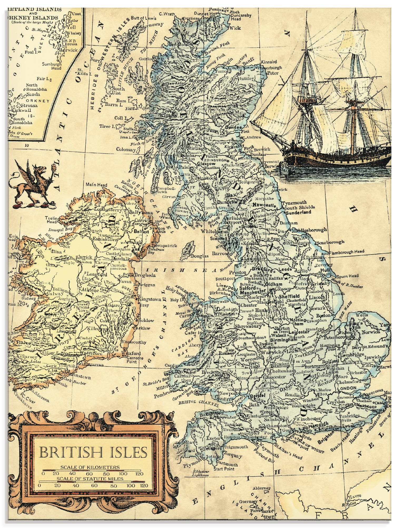 Artland Glasbild »Britische Inselkarte«, Landkarten, (1 St.), in verschiedenen Grössen von Artland