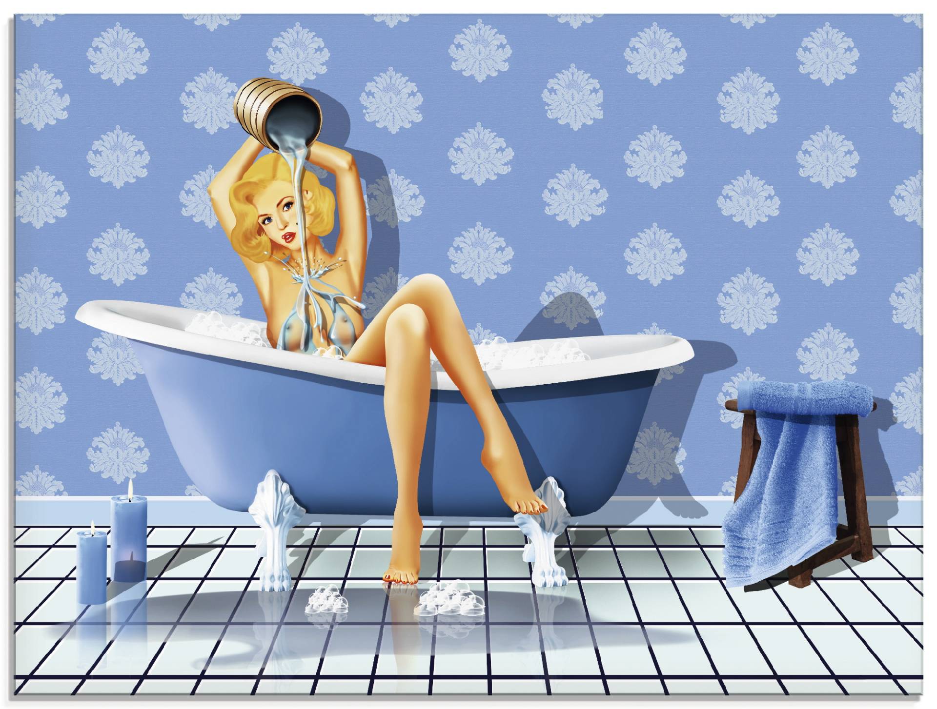 Artland Glasbild »Das sexy blaue Badezimmer«, Frau, (1 St.), in verschiedenen Grössen von Artland