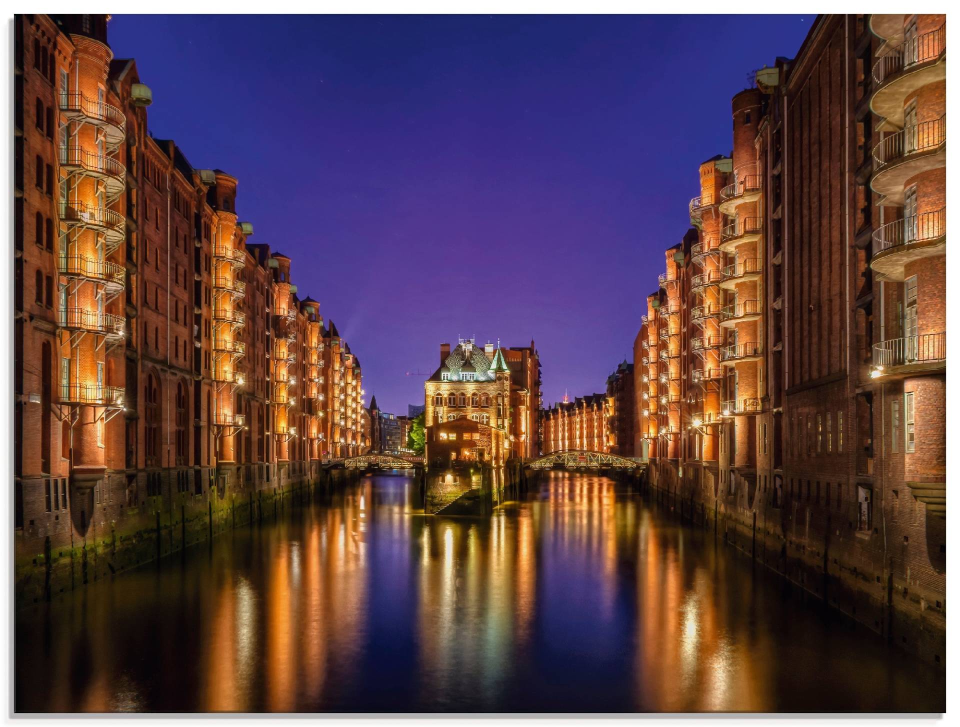 Artland Glasbild »Hamburg Speicherstadt bei Nacht«, Gebäude, (1 St.), in verschiedenen Grössen von Artland