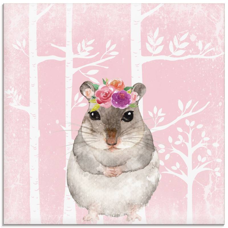 Artland Glasbild »Hamster mit Blumen im pink Wald«, Tiere, (1 St.), in verschiedenen Grössen von Artland