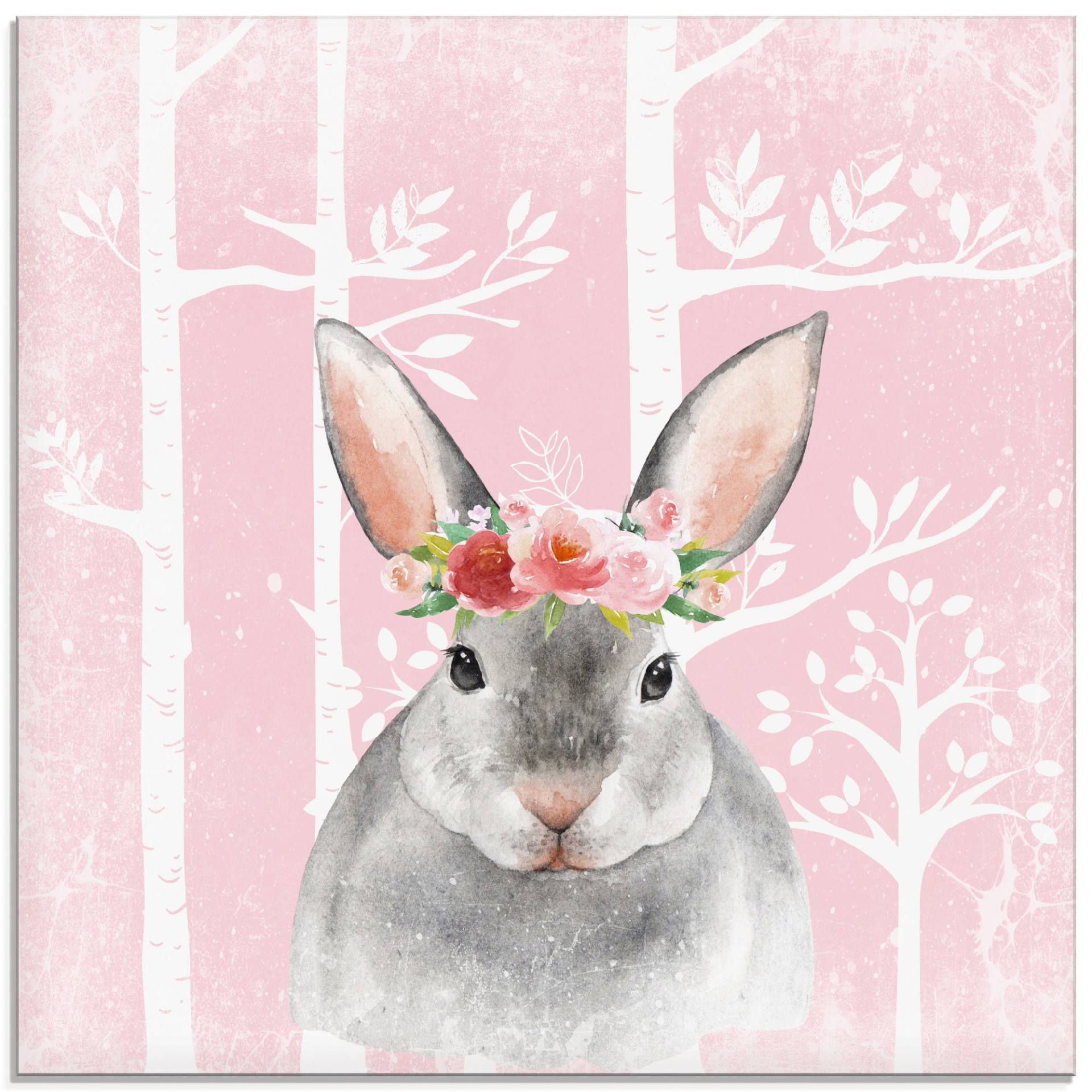 Artland Glasbild »Hase mit Blumen im pink Wald«, Tiere, (1 St.), in verschiedenen Grössen von Artland