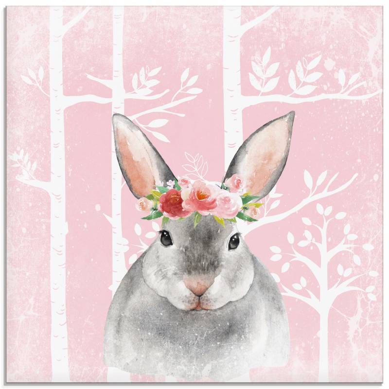 Artland Glasbild »Hase mit Blumen im pink Wald«, Tiere, (1 St.), in verschiedenen Grössen von Artland