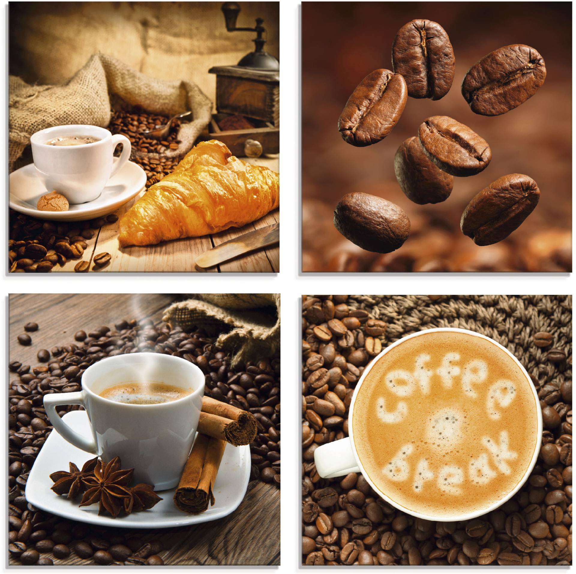 Artland Glasbild »Kaffeetasse Croissant Kaffeebohnen«, Getränke, (4 St.), in verschiedenen Grössen Artland Glasbild »Kaffeetasse Croissant Kaffeebohnen«, Getränke, (4 St.), in verschiedenen Grössen von Artland