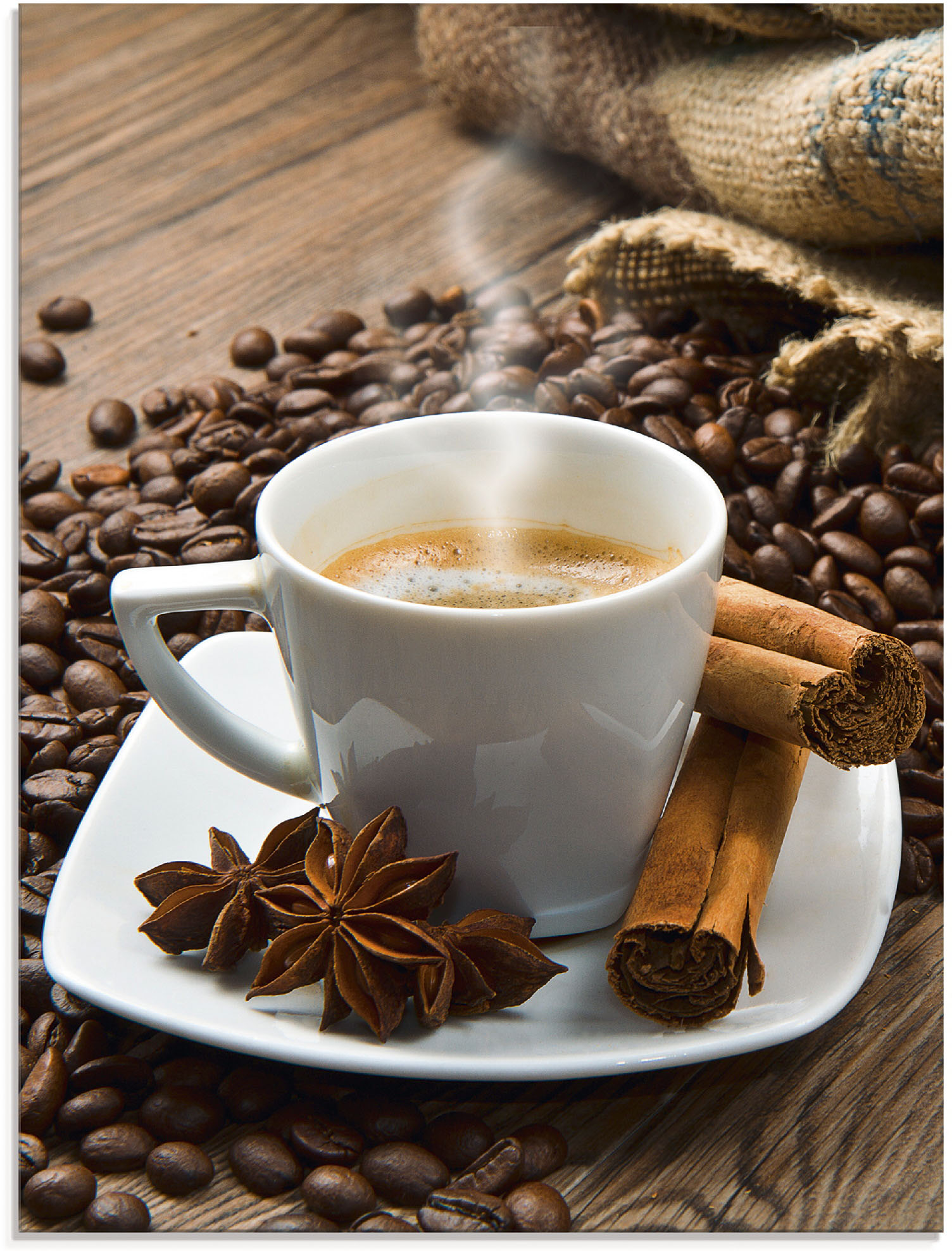 Artland Glasbild »Kaffeetasse Leinensack mit Kaffeebohnen«, Getränke, (1 St.), in verschiedenen Grössen von Artland