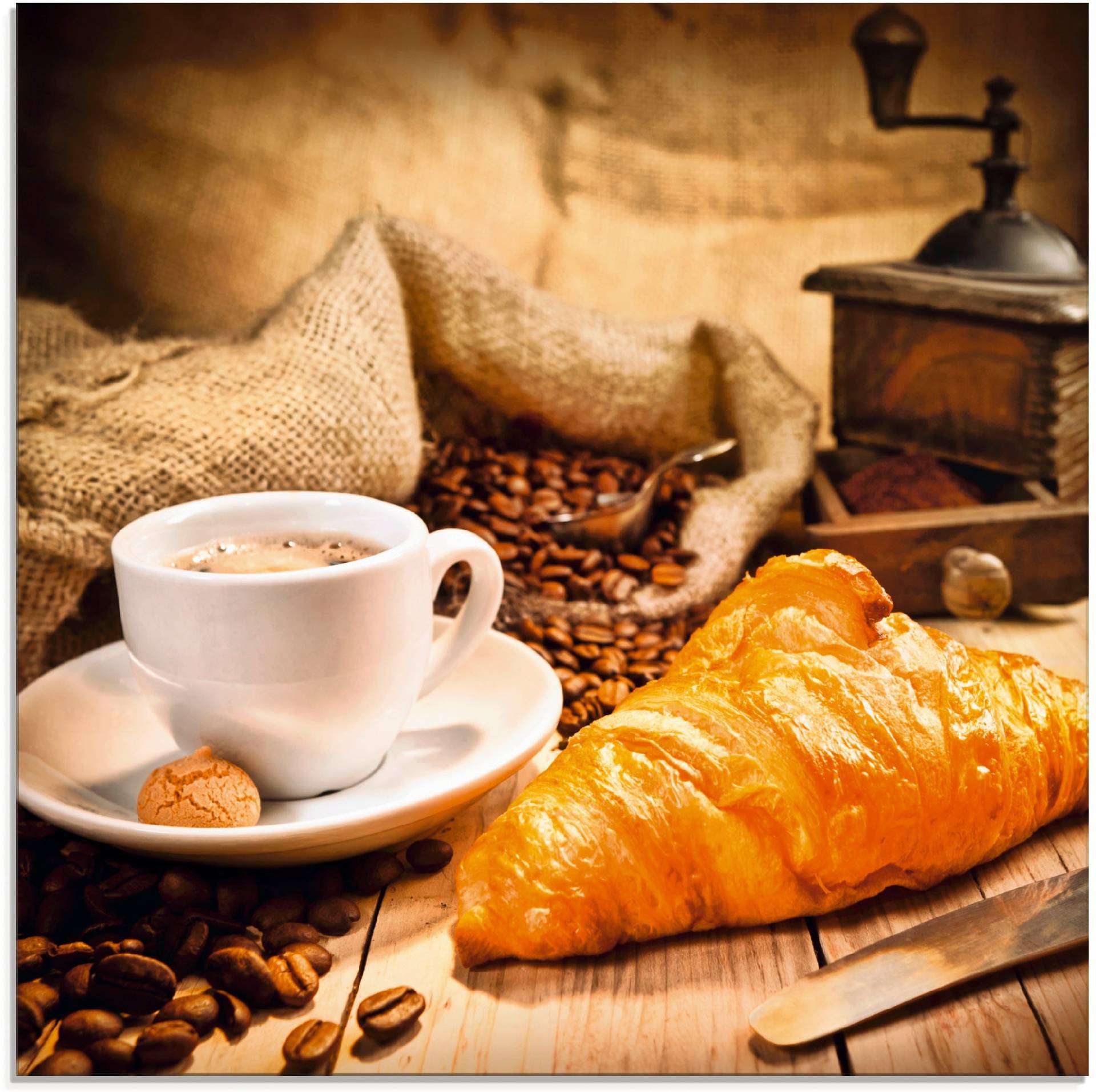 Artland Glasbild »Kaffeetasse mit Croissant«, Getränke, (1 St.), in verschiedenen Grössen von Artland