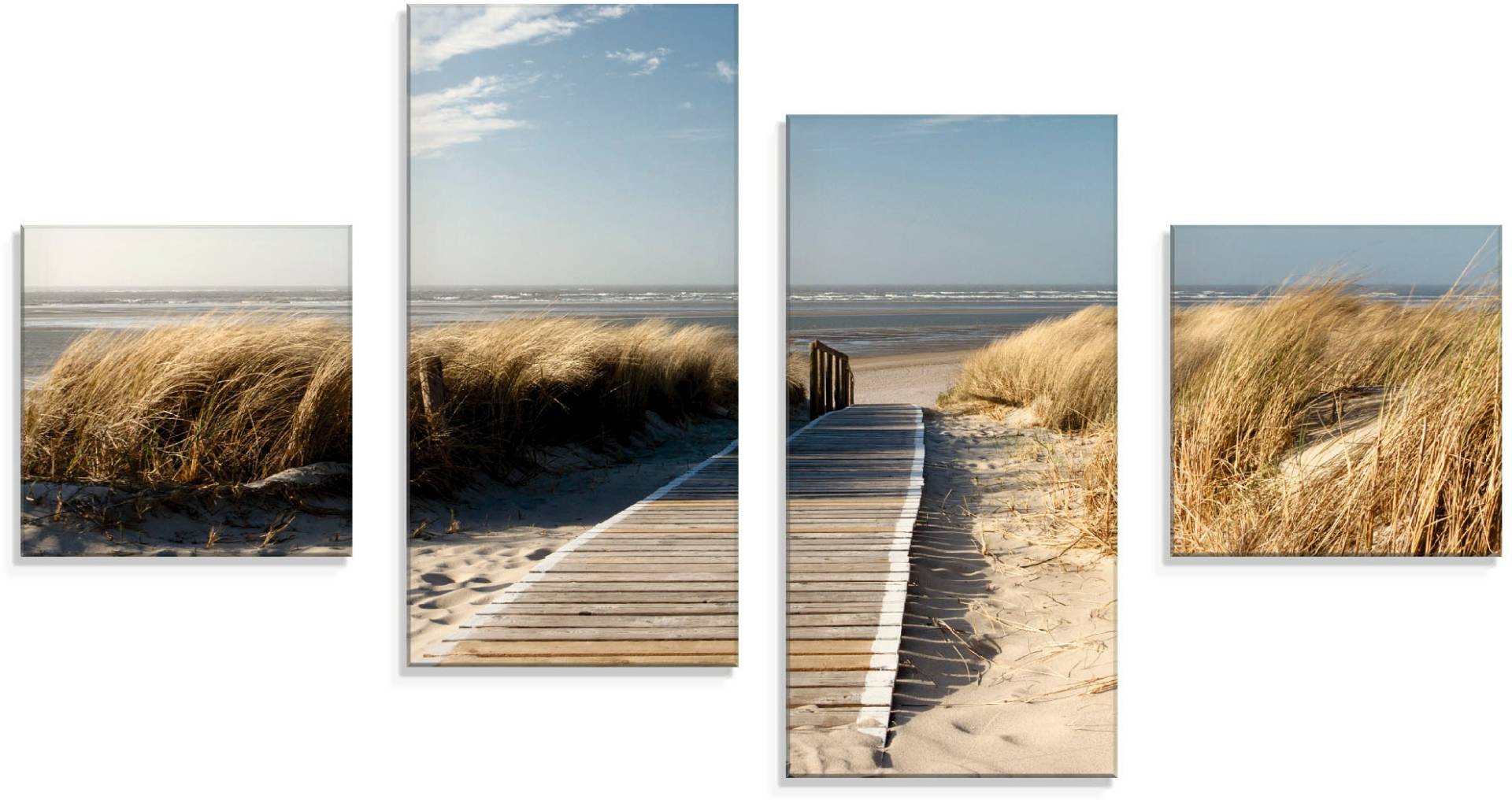 Artland Glasbild »Nordseestrand auf Langeoog - Steg«, Strand, (4 St.), in verschiedenen Grössen von Artland