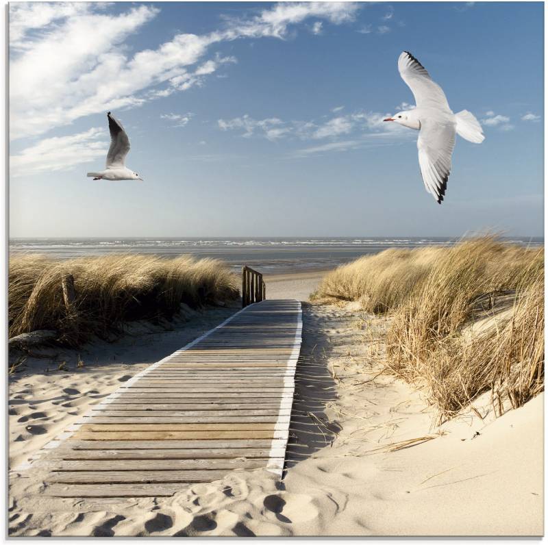 Artland Glasbild »Nordseestrand auf Langeoog mit Möwen«, Strand, (1 St.), in verschiedenen Grössen von Artland