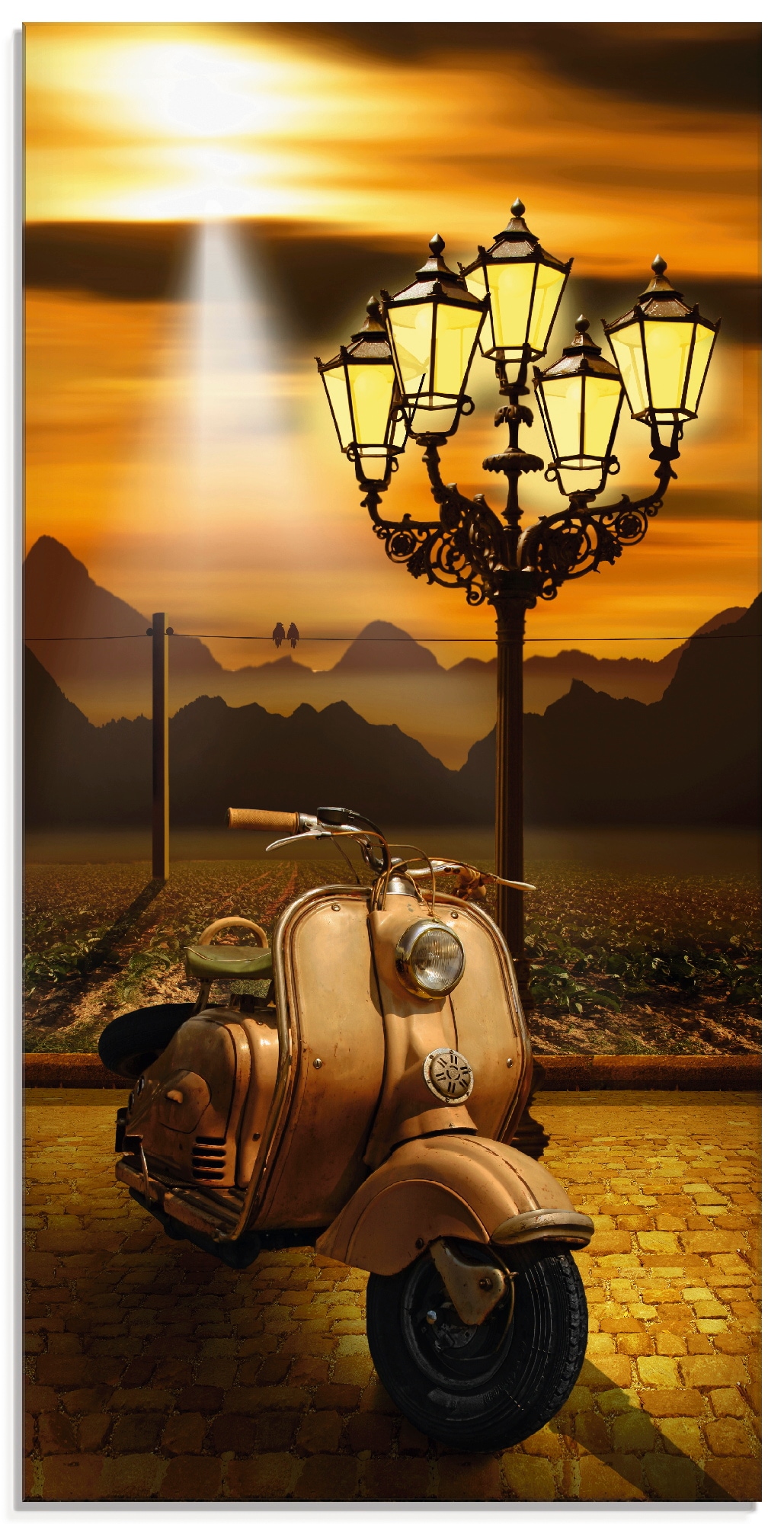 Artland Glasbild »Oldtimer Motorroller romantisch«, Motorräder & Roller, (1 St.), in verschiedenen Grössen von Artland