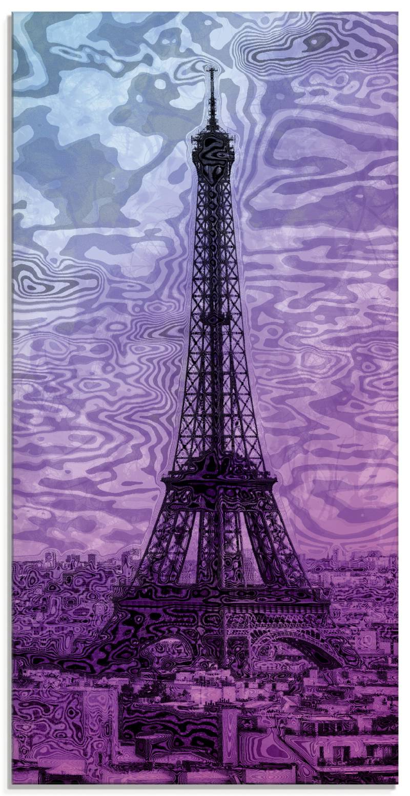 Artland Glasbild »Paris Eiffelturm Lila/Blau«, Gebäude, (1 St.), in verschiedenen Grössen von Artland