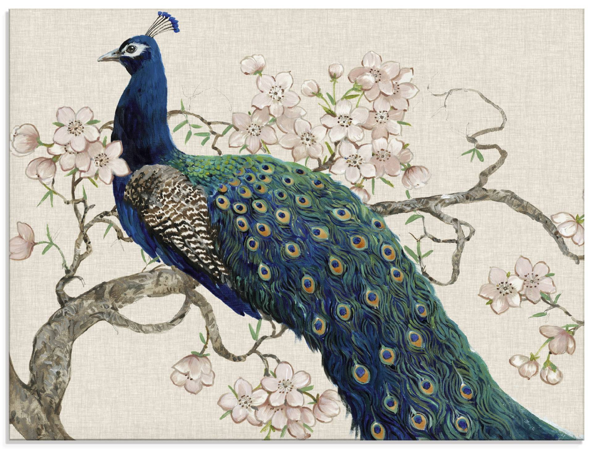 Artland Glasbild »Pfau & Blüten II«, Vögel, (1 St.), in verschiedenen Grössen von Artland