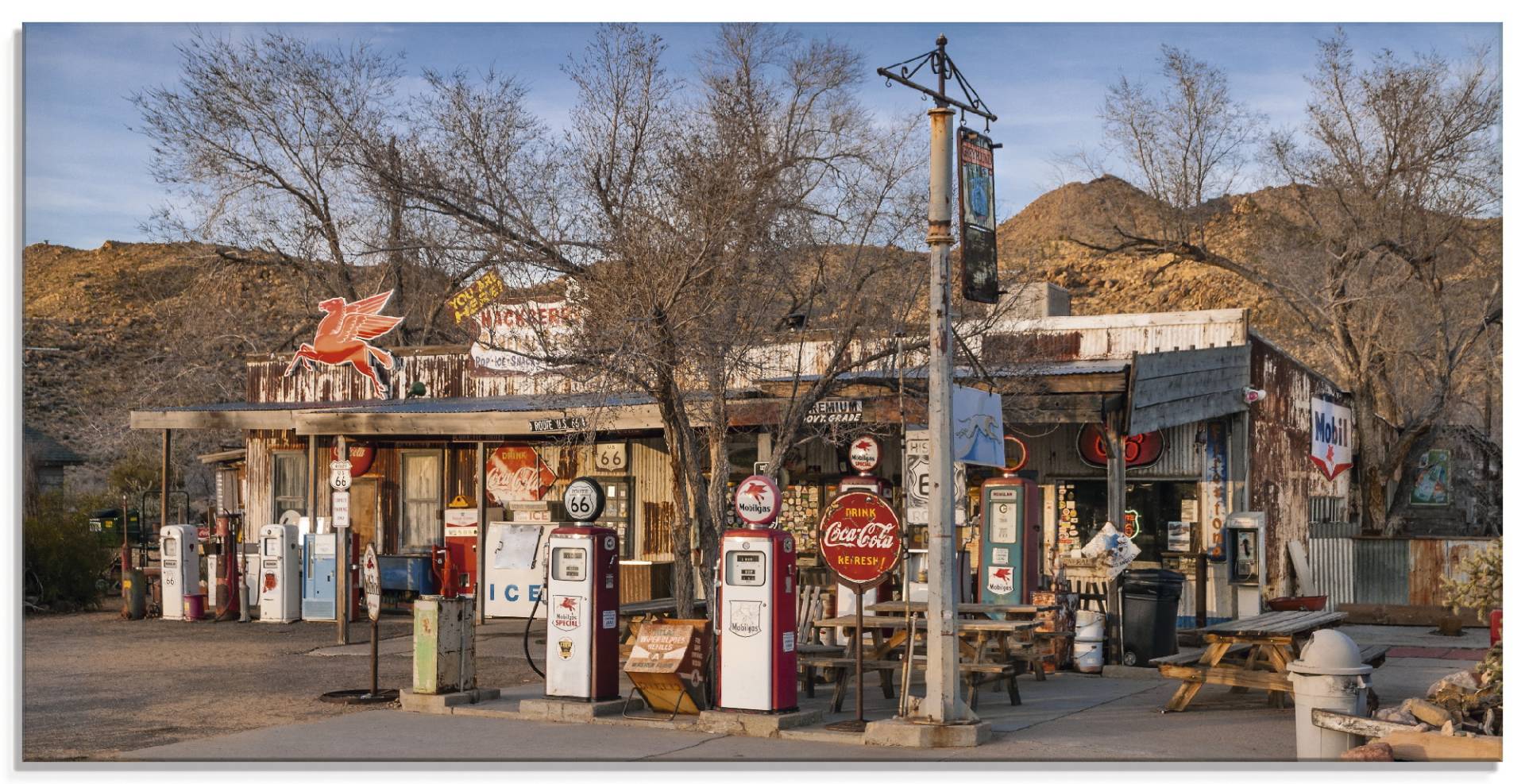 Artland Glasbild »Tankstelle an der Route 66 in Arizona«, Gebäude, (1 St.), in verschiedenen Grössen von Artland