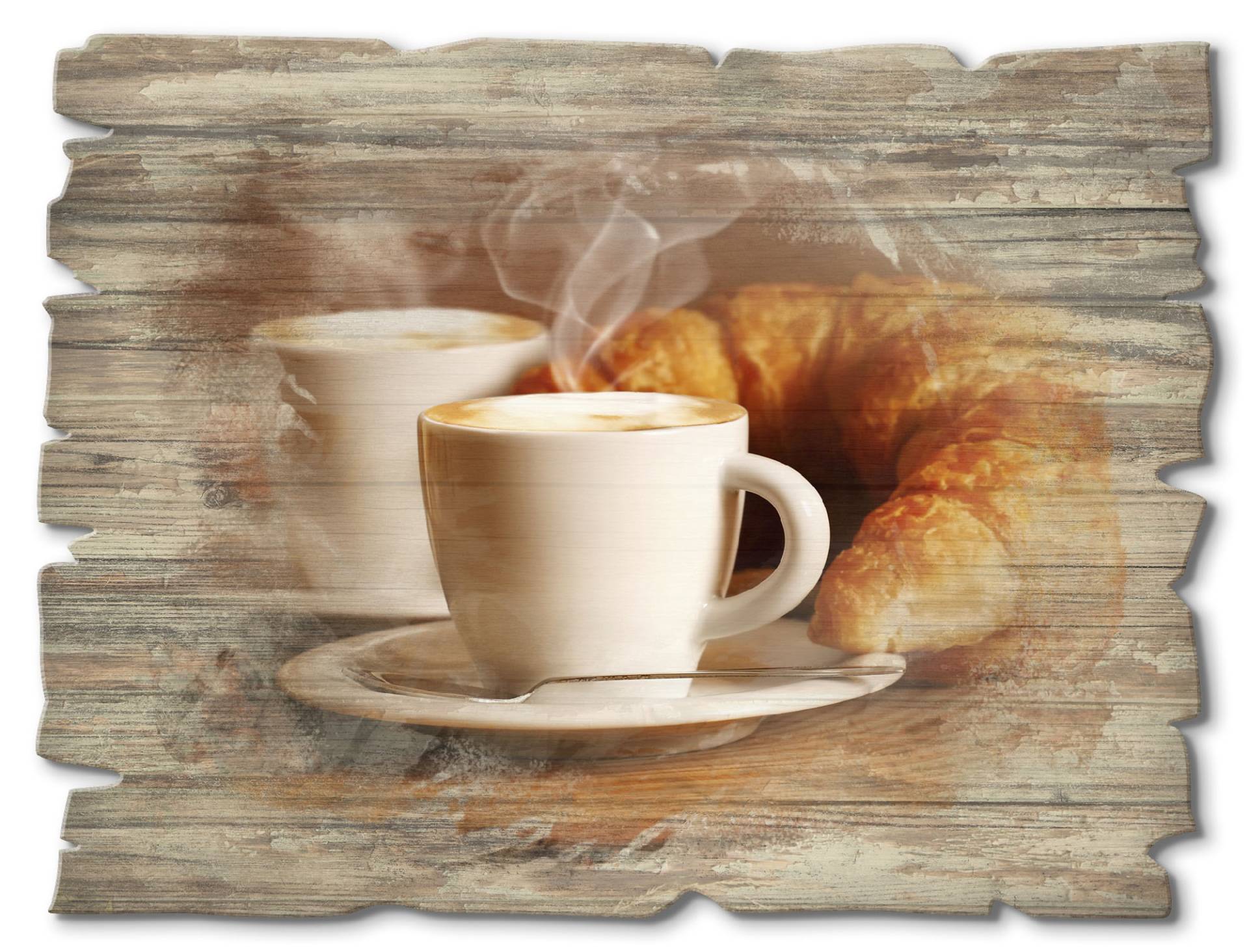 Artland Holzbild »Dampfender Cappuccino und Croissant«, Getränke, (1 St.) von Artland