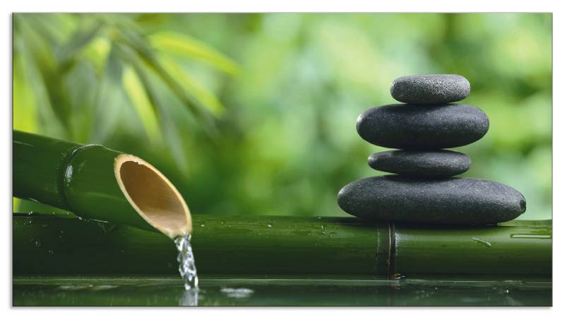 Artland Küchenrückwand »Bambusbrunnen und Zen-Stein«, (1 tlg.), Alu Spritzschutz mit Klebeband, einfache Montage von Artland