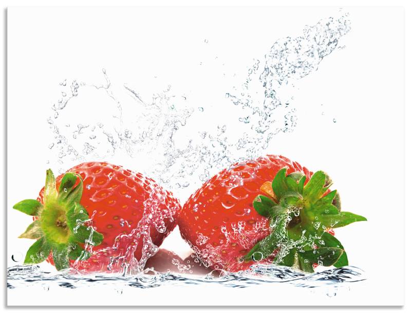 Artland Küchenrückwand »Erdbeeren mit Spritzwasser«, (1 tlg.), Alu Spritzschutz mit Klebeband, einfache Montage von Artland