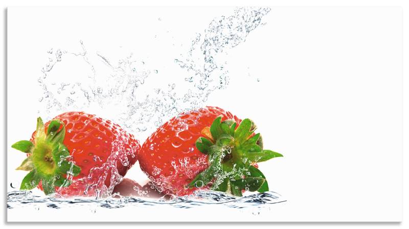 Artland Küchenrückwand »Erdbeeren mit Spritzwasser«, (1 tlg.), Alu Spritzschutz mit Klebeband, einfache Montage von Artland